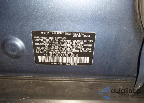 2010 Subaru Forester 2.5X z USA, uszkodzony, nr VIN JF2SH6BCXAH780850